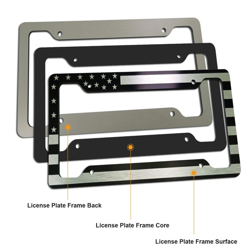 FBJTDQ Flag License Plate Frame- USA Patriotic Personalized Car Tag Holder, 4 Hole Black Heavy-Duty Aluminum Bracket, Novelty Thin Cover for Front Bumper, Truck or SUV, Screws, Caps, Flag Decal - Image 3